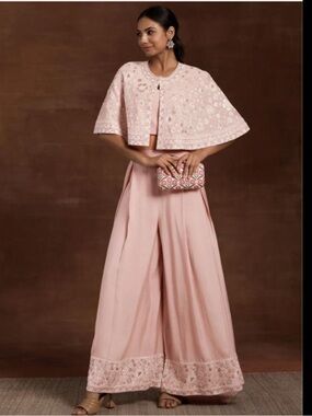 Pink Silk-Blend Skirt Set